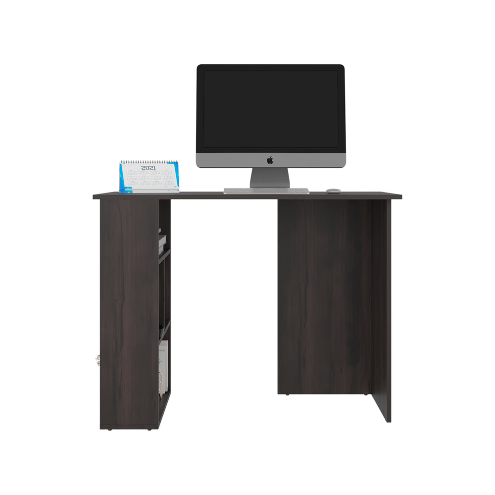 29-Inch Chevak Modern Computer Desk with Integrated Storage & Open Bookcase – Dark Walnut Manufactured Wood