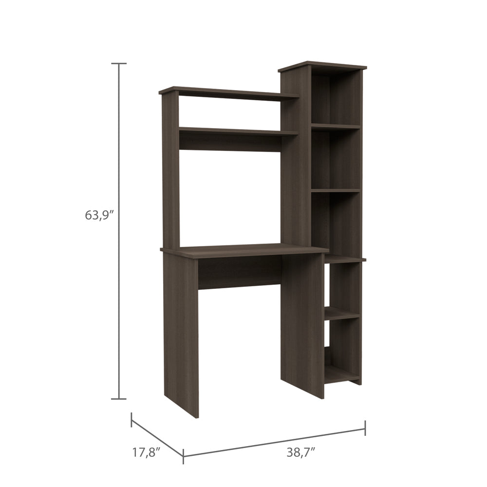 39-Inch Aramis Writing Desk with 5 Open Shelves – Tall Side Shelving Tower