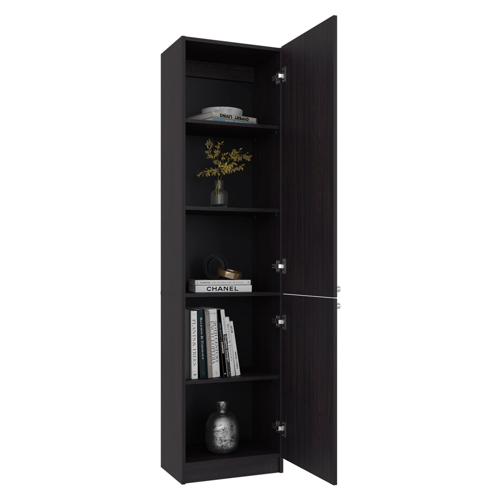 18-Inch Butte Tall Ladder Bookcase with Double Door – Sturdy Black Wengue Build