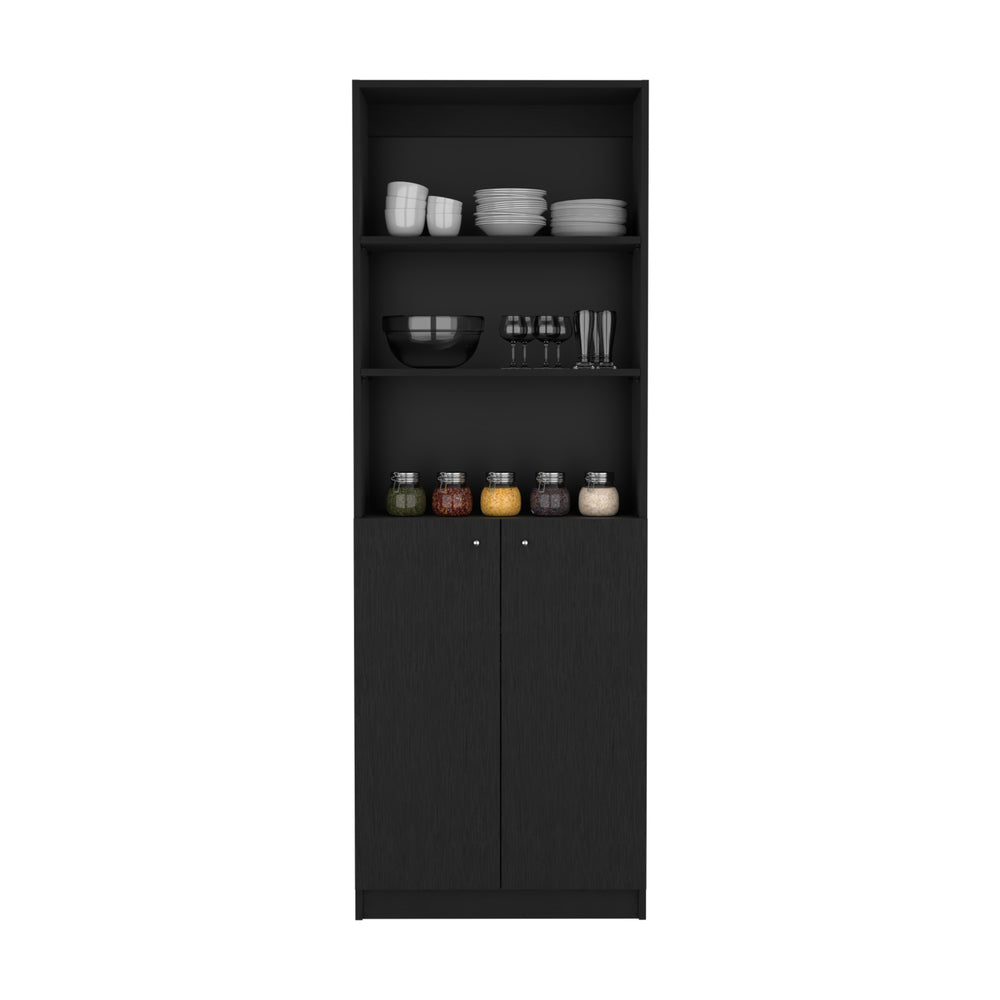 25-Inch Vinton Two-Door Ladder Bookcase – Black Manufactured Wood Finish