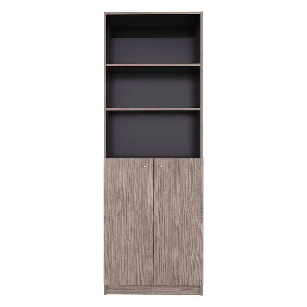 Amherst Door Bookcase, Wood Bookcase with Closed Cabinet Doors and Open Display Shelves – Closed Cabinet Doors
