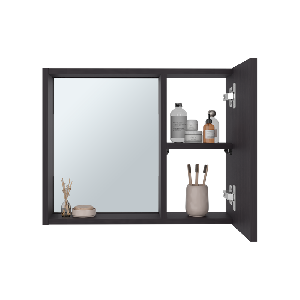 16-Inch Boone Wall-Mounted Bathroom Medicine Cabinet with Mirror & Shelves – Black Wengue Manufactured Wood
