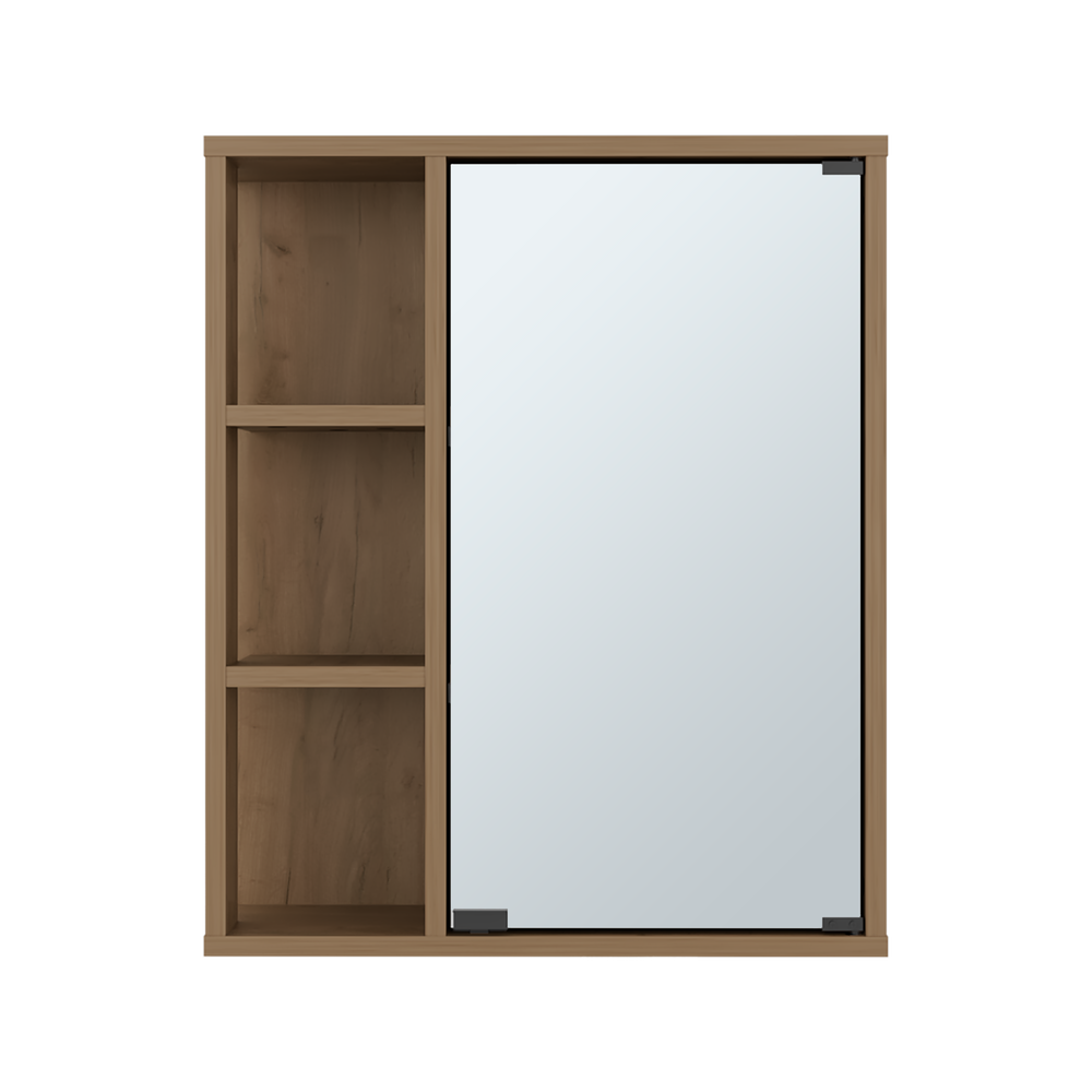 23-Inch Tonsina Bathroom Wall Cabinet with Mirror Door – Medicine Cabinet with 6 Open Shelves & Mirrored Sliding Door – Enclosed Interior Shelving