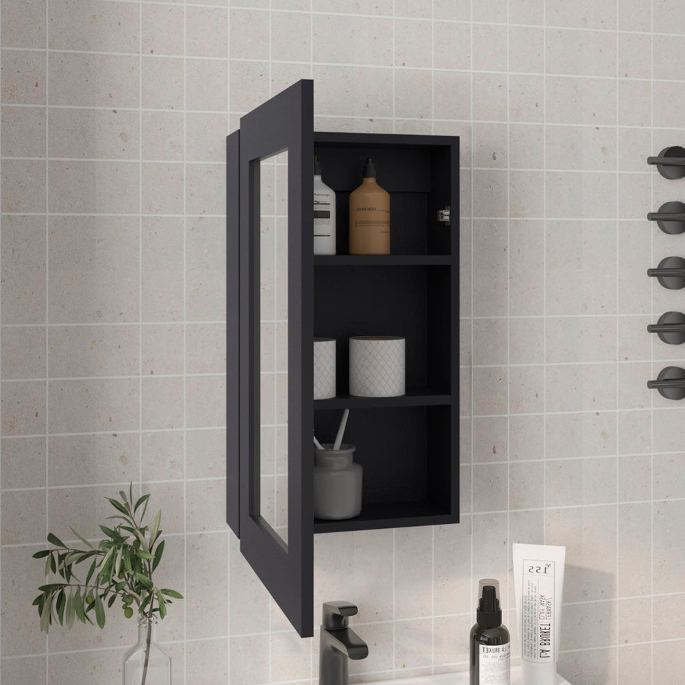 15-Inch Kiana Medicine Cabinet with Single Door and 3 Open Shelves – Adjustable Interior Shelving