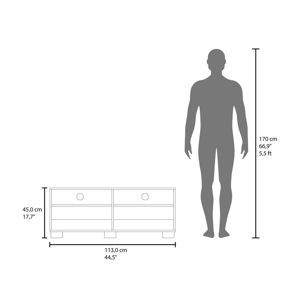 44-Inch Wrens TV Stand with Double Door and 2 Open Shelves – Adjustable Interior Shelving