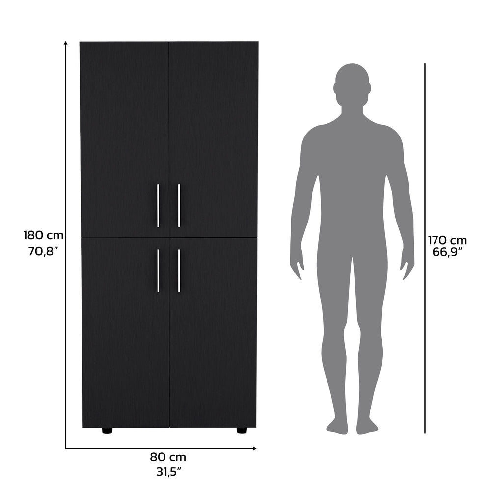 32-Inch Hazel Armoire with Double Door and 6 Open Shelves – Generous Interior Shelving