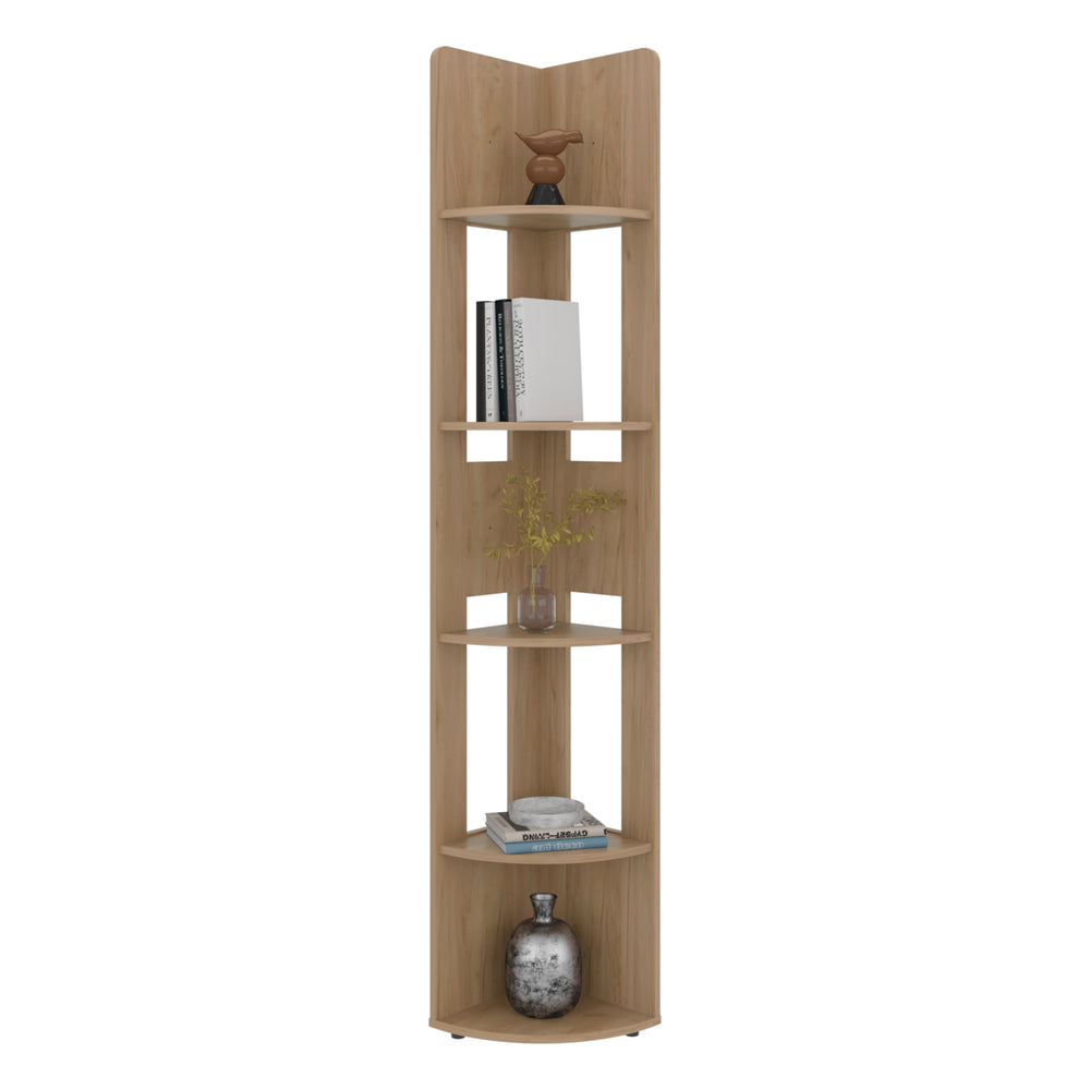 71"-Inch Gerton Corner Bookcase with Five Shelves – Corner-Fitting Shape