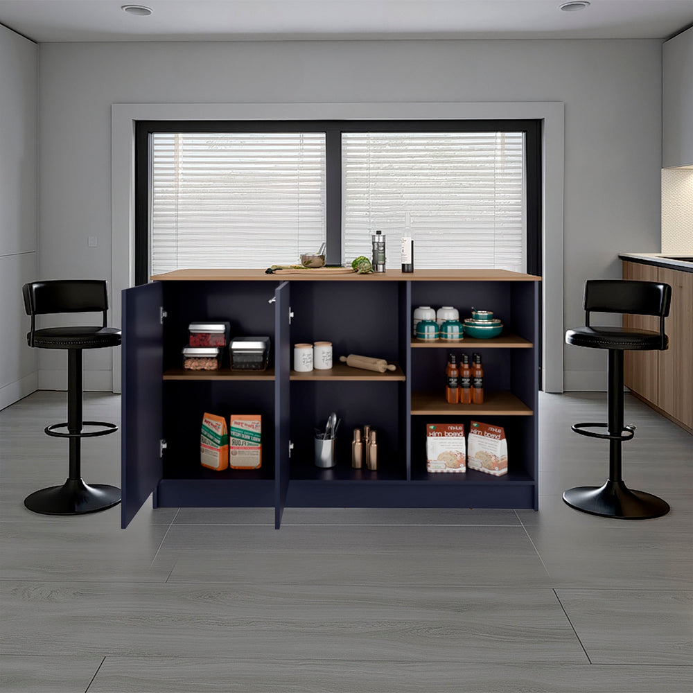 59-Inch Gambell Kitchen Island with Double Door and 7 Open Shelves – Cabinet Door Storage