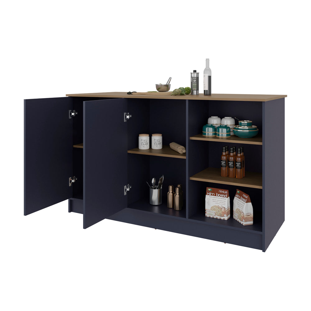 59-Inch Gambell Kitchen Island with Double Door and 7 Open Shelves – Durable Construction