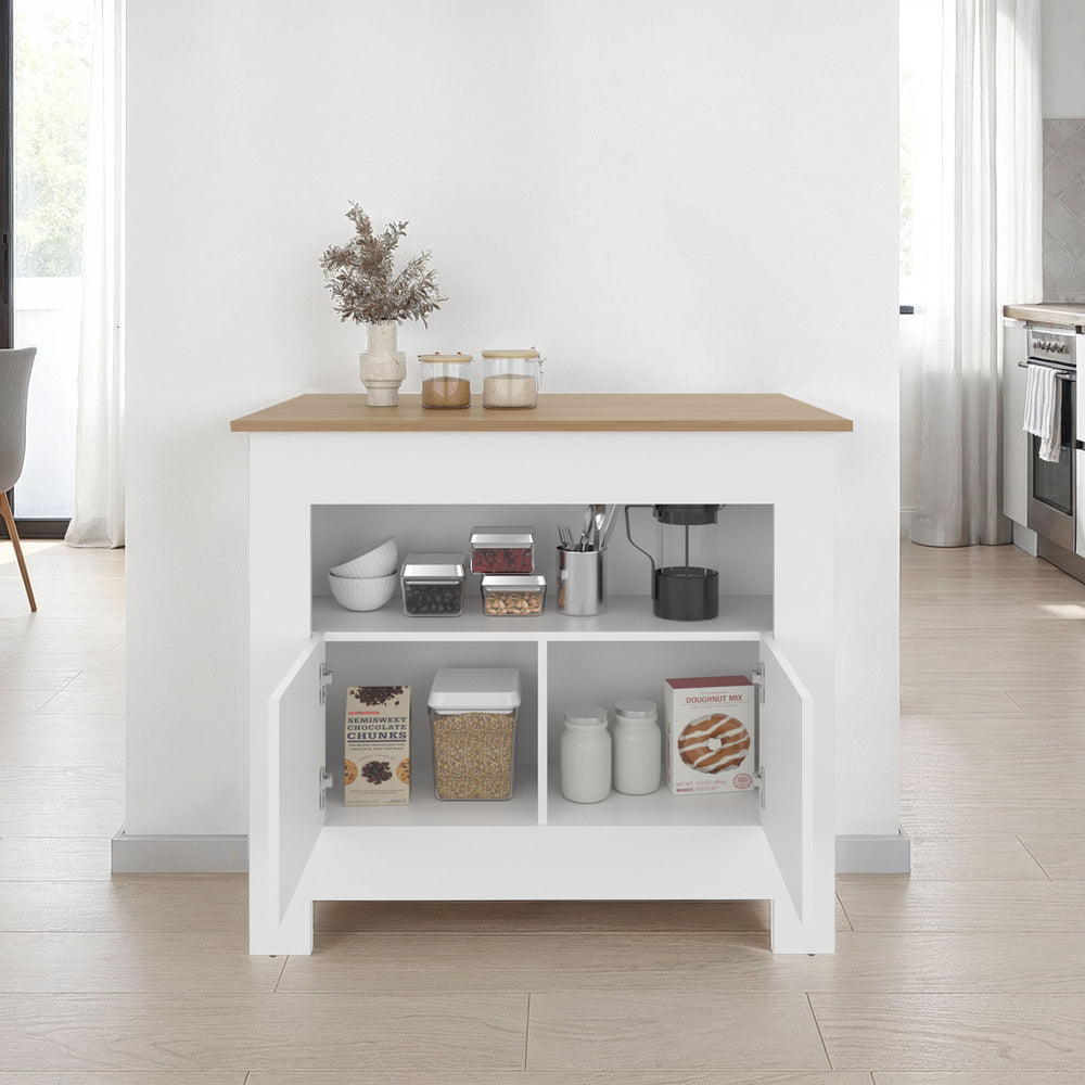 40-Inch Floyd Kitchen Island with Double Door and 3 Open Shelves – Concealed Cabinet Storage