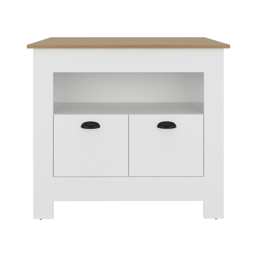 40-Inch Floyd Kitchen Island with Double Door and 3 Open Shelves – Sturdy White Build