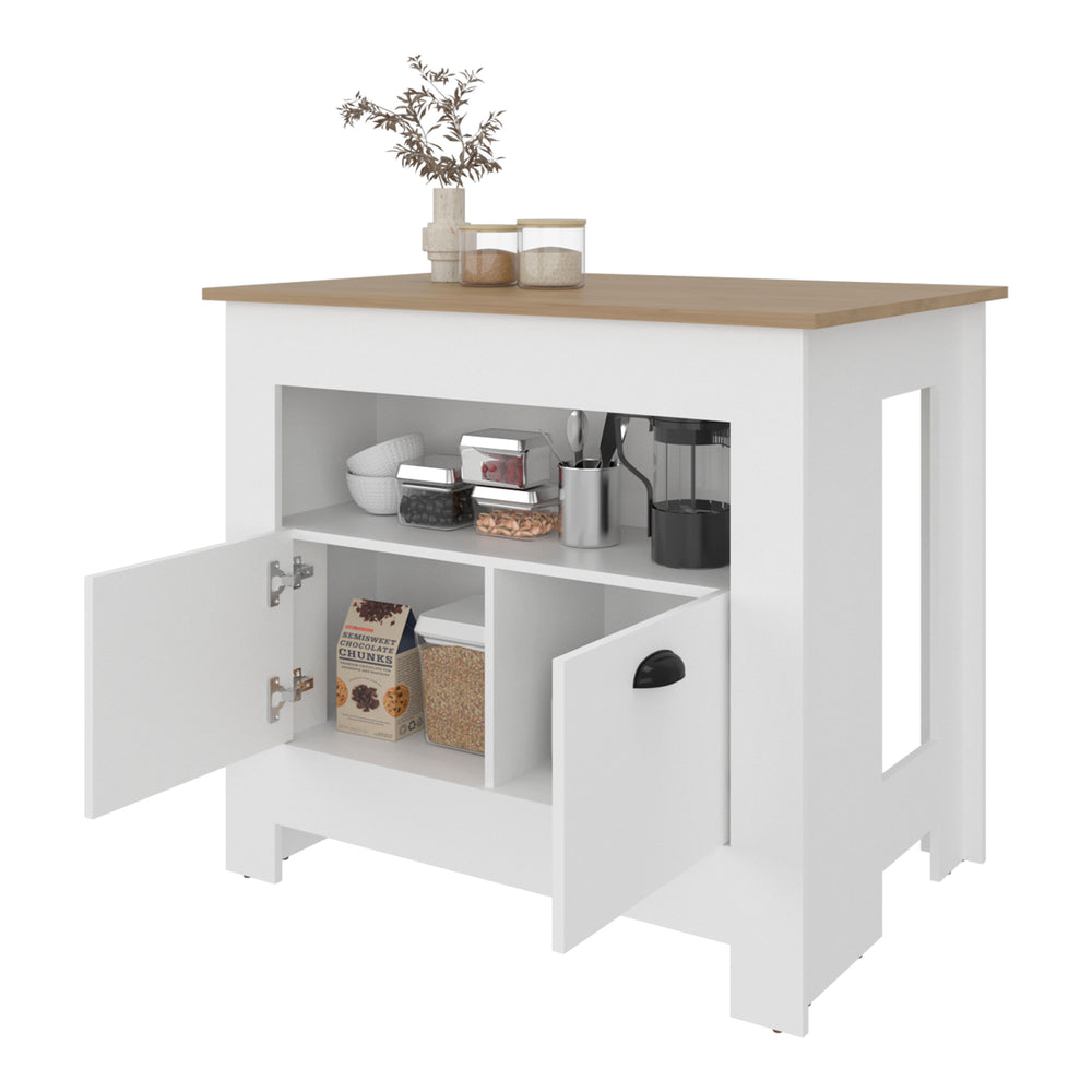 40-Inch Floyd Kitchen Island with Double Door and 3 Open Shelves – Full Counter Footprint