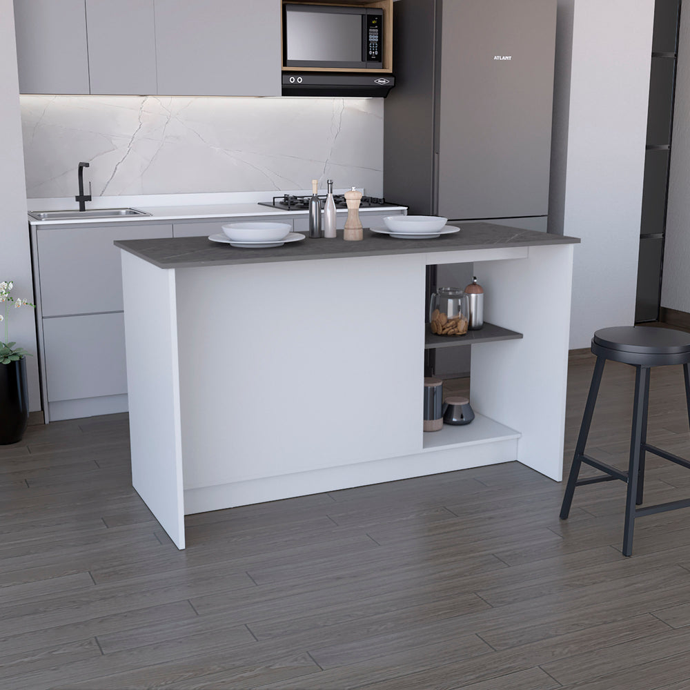 59-Inch Coral Kitchen Island with Double Door – A white and onyx two-tone finish Finish
