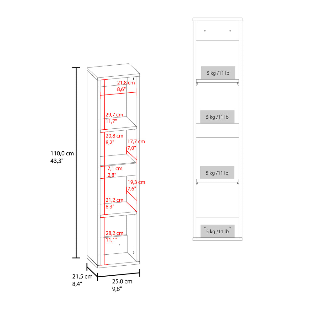 10-Inch Burgaw Storage Cabinet with Double Door and 4 Open Shelves – Adjustable Interior Shelving