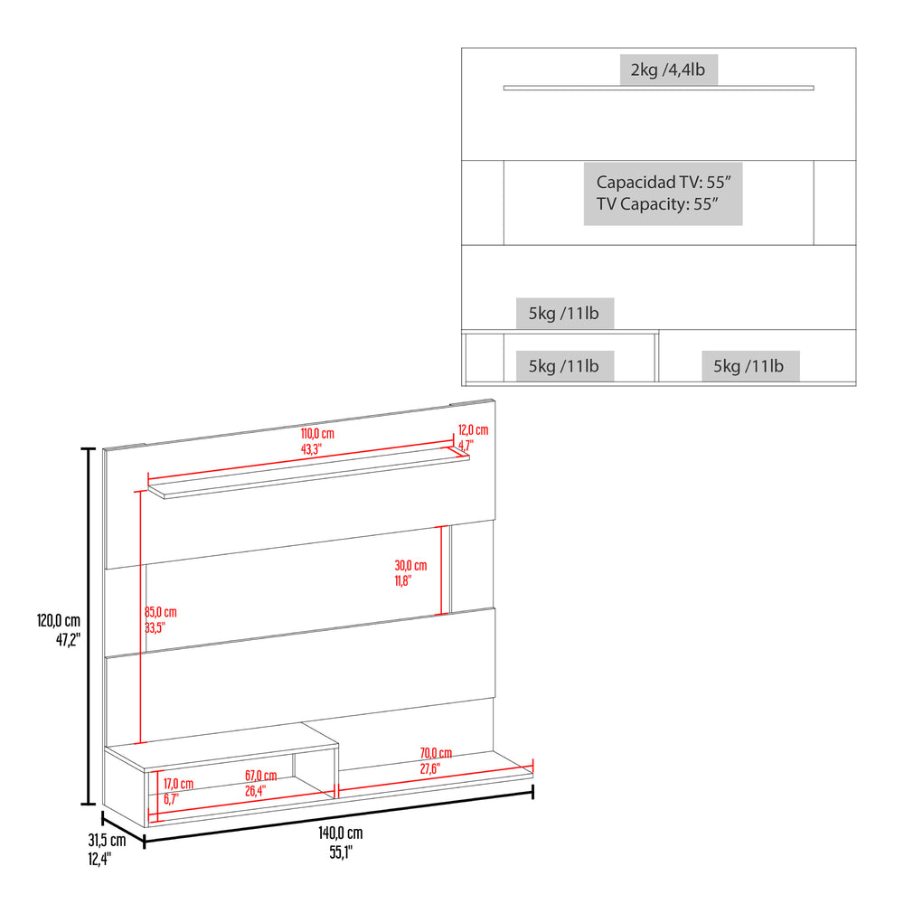 55-Inch Baden TV Stand with Wall-Mounted and 2 Open Shelves – Open Media Storage