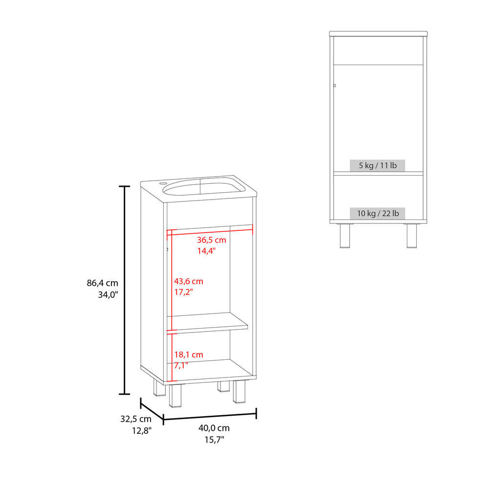 16-Inch Yorkana Bathroom Vanity with Sink with Single Door – Built-In Sink Top