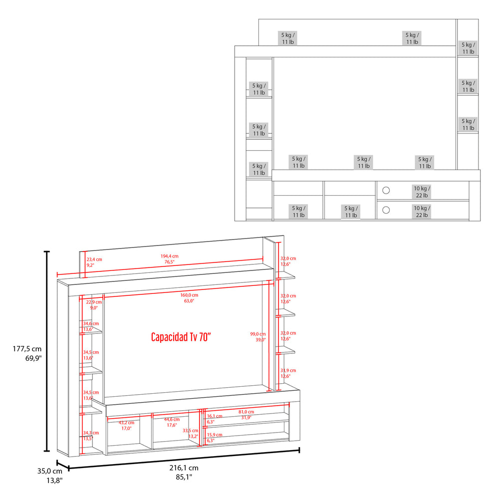 85-Inch Otis Entertainment Center with Single Door and 10 Open Shelves – High Weight Capacity