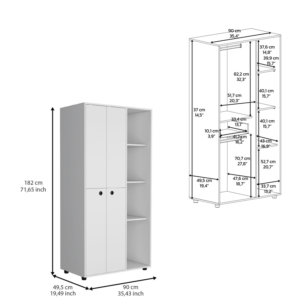 35-Inch Minto Armoire with 3 Open Shelves – Built-In Storage Drawer