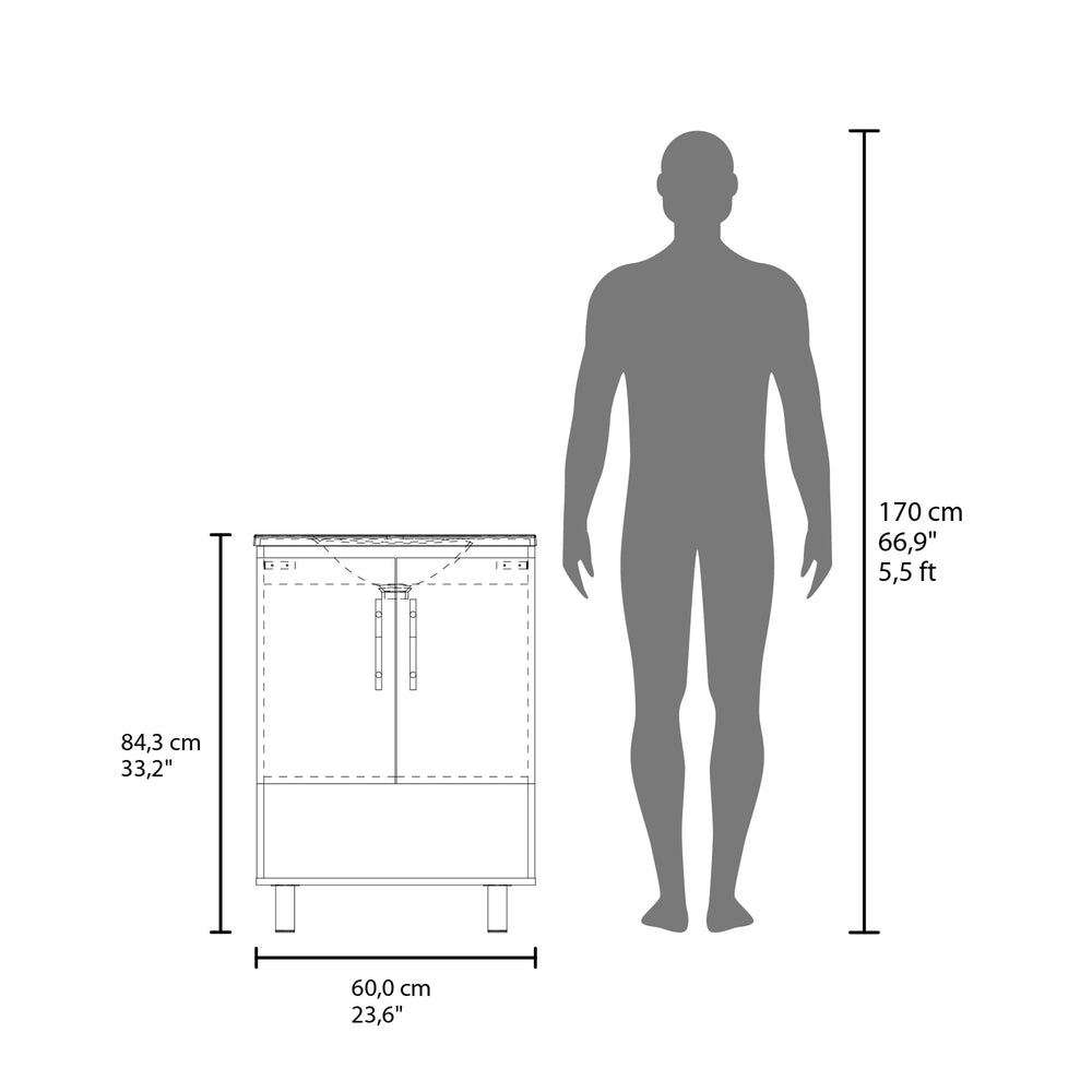 24-Inch Azure Bathroom Vanity with Sink with Double Door and 4 Open Shelves – Durable Construction