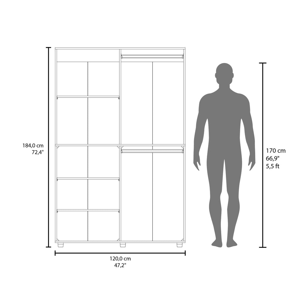 47-Inch Brewster Wardrobe Closet with Double Door and 7 Open Shelves – Enclosed Hanging Storage