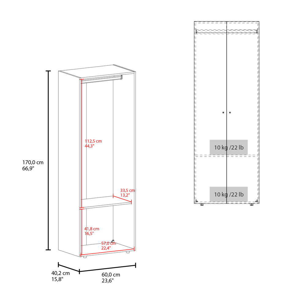 24-Inch Lisle Armoire with Double Door and 2 Open Shelves – Sturdy Shelf Support
