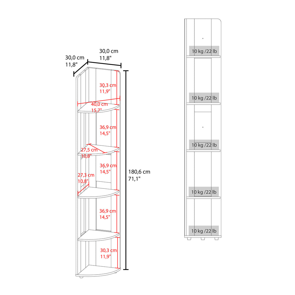71"-Inch Gerton Corner Bookcase with Five Shelves – Natural Oak Manufactured Wood Finish