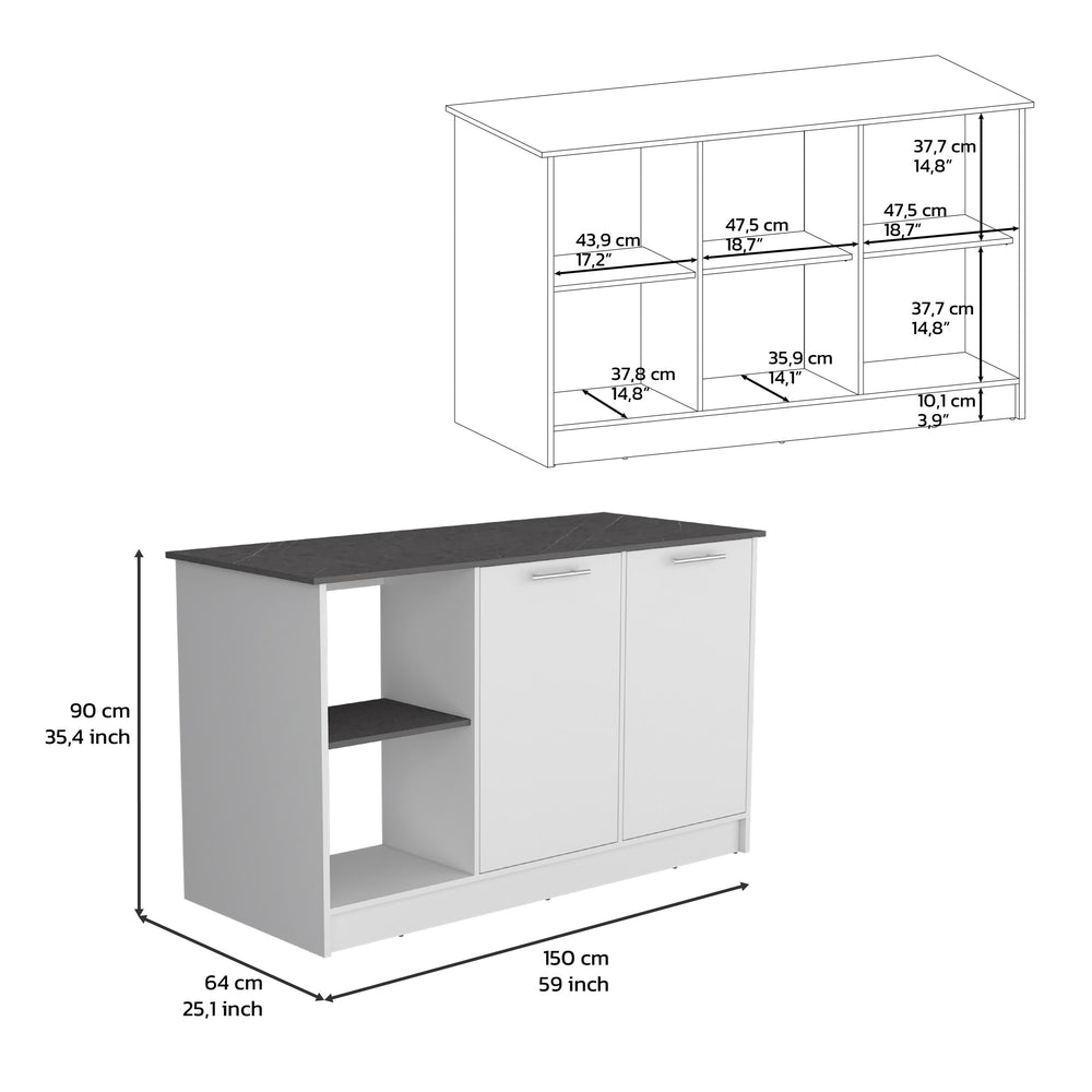 59-Inch Coral Kitchen Island with Double Door – Durable Construction