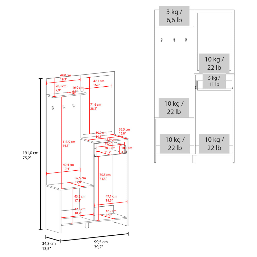 39-Inch Olpe Hall Tree Furniture with Mirror and 1-Drawer – Drawer Storage