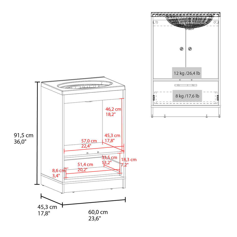 24-Inch Olney Bathroom Vanity with Sink with 1-Drawer and Double Door – Easy Assembly