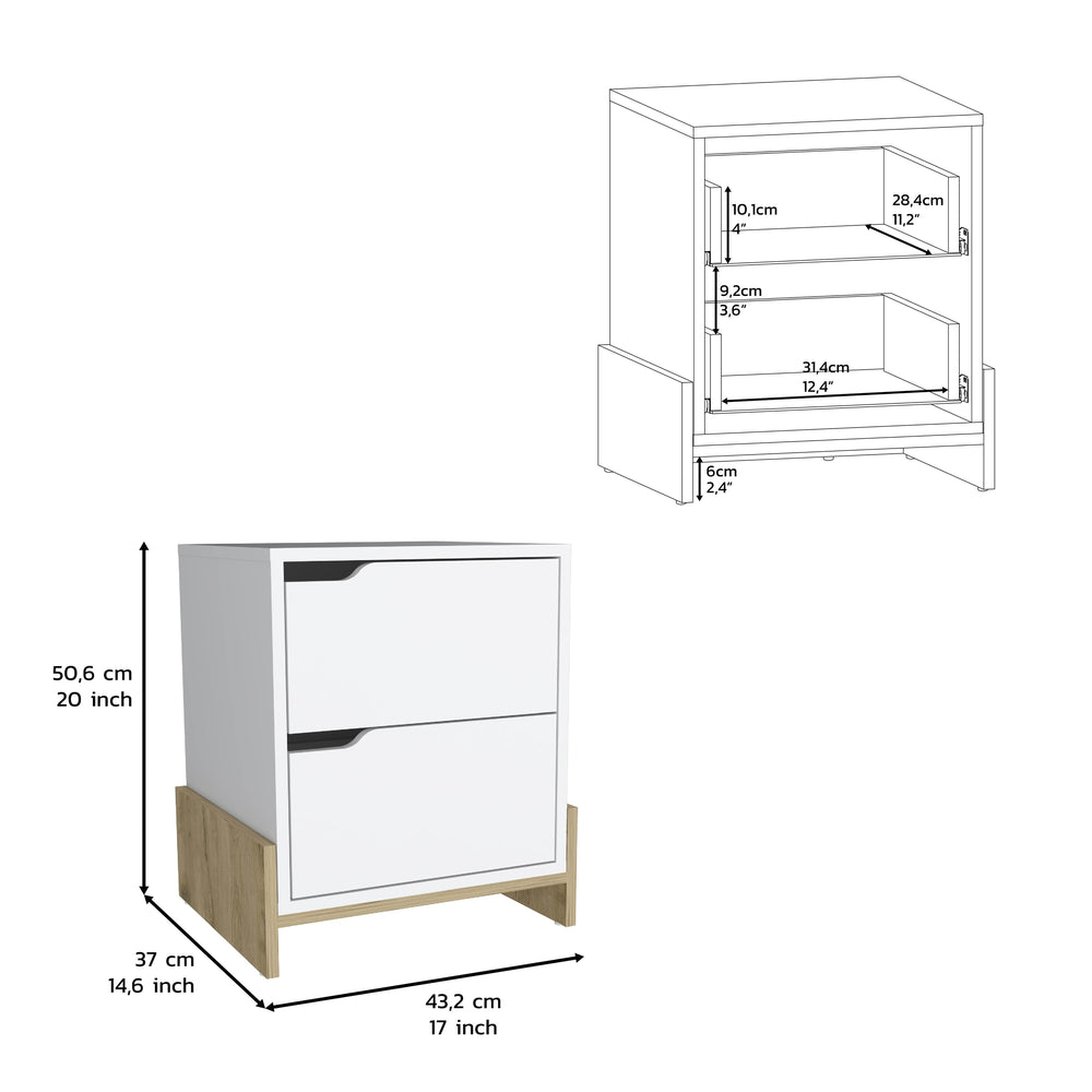 Haines Nightstand with 2-Drawers, End Table with Sturdy Base – Raised Leg Base