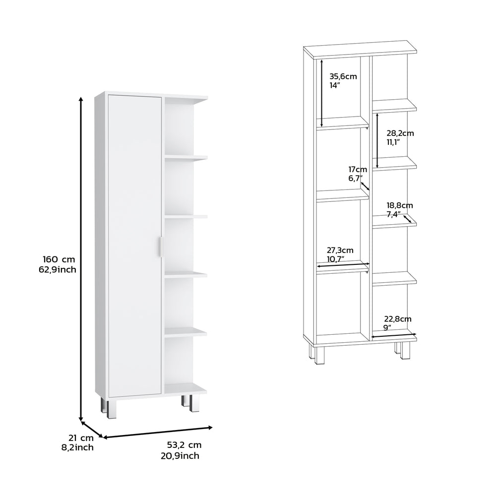 21-Inch Keller Linen Tower Cabinet with Single Door and 9 Open Shelves – Durable Construction