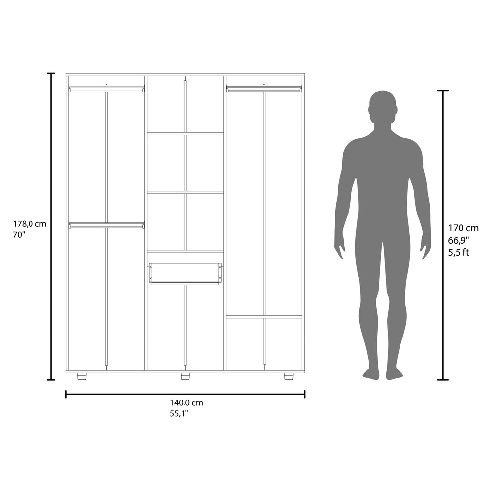 55-Inch Volant Armoire with 1-Drawer and Double Door – Overall Dimensions