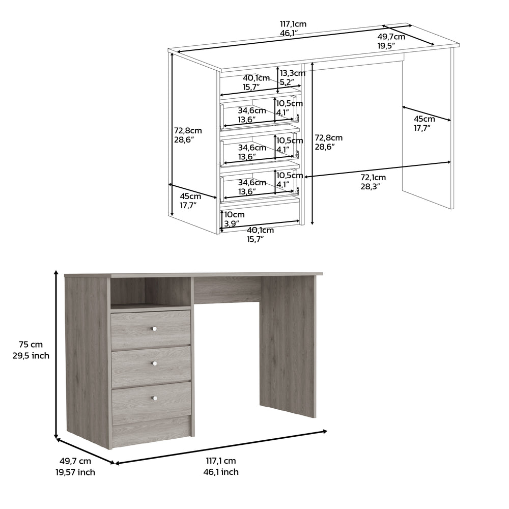 46-Inch Nemocon 3 Computer Desk with 3-Drawer – Modern Pedestal Design
