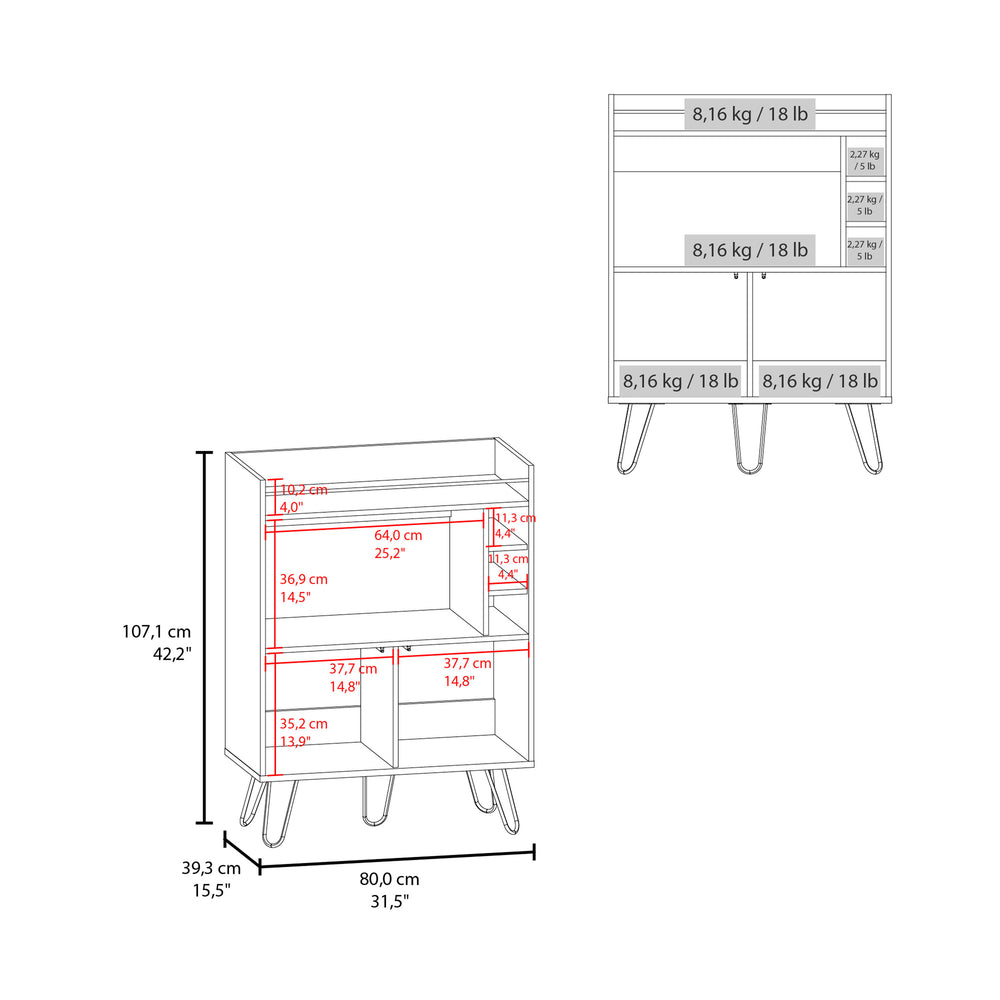 32-Inch Topton Bar Cabinet with Single Door and 4 Open Shelves – Sturdy Two-Tone Build