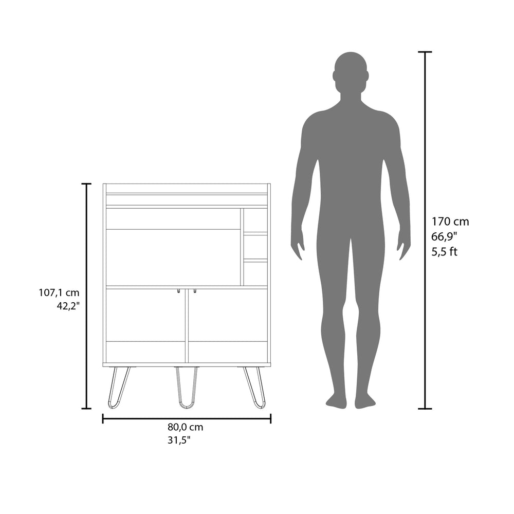 32-Inch Topton Bar Cabinet with Single Door and 4 Open Shelves – Open Storage Cubbies