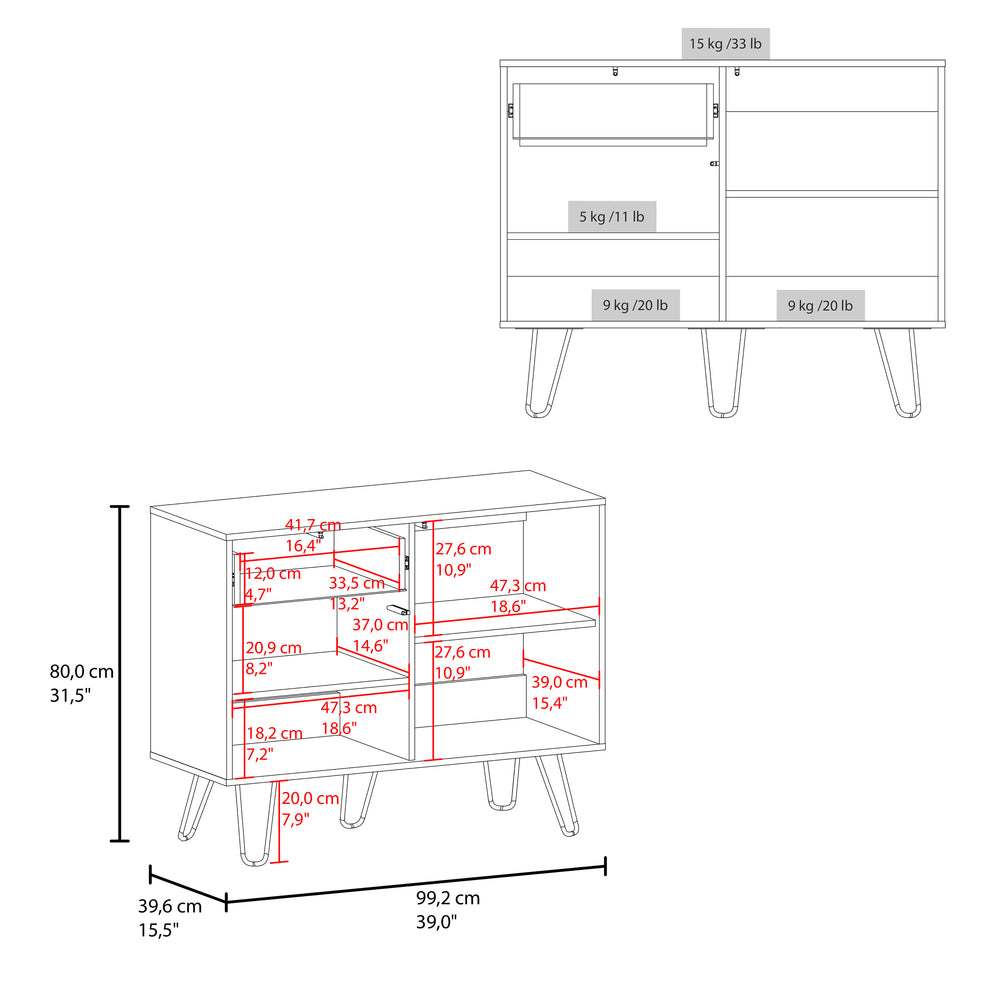 39-Inch Chelan Sideboard Furniture with 1-Drawer and Double Door – Cabinet Door Storage