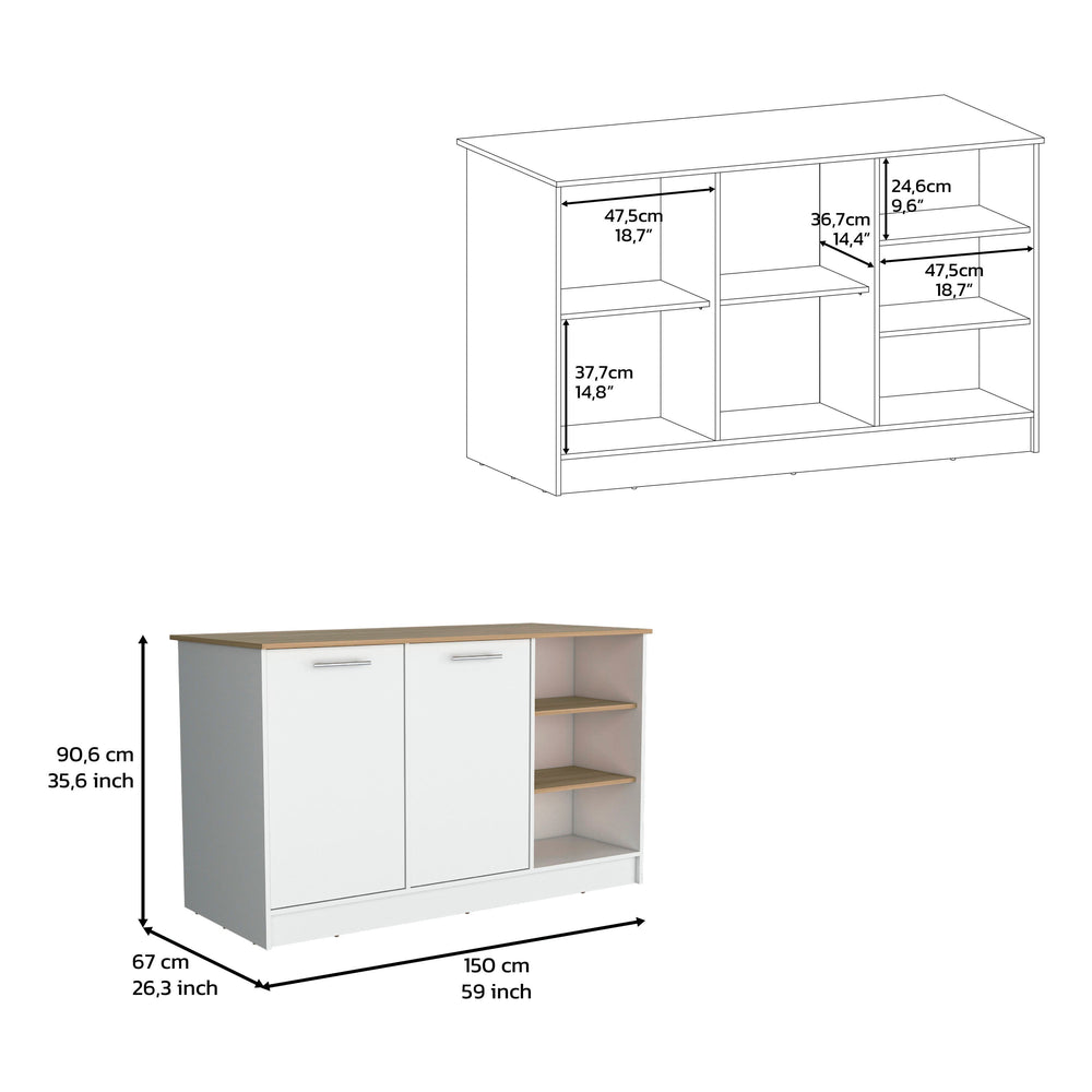 59-Inch Mars Kitchen Island with 3 Open Shelves – Durable Construction