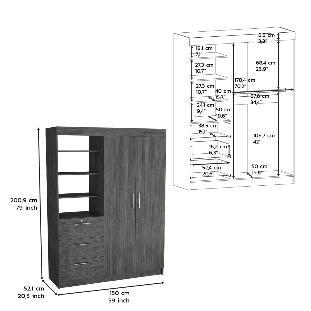 59-Inch Laurel 3-Tier Armoire – Durable Construction