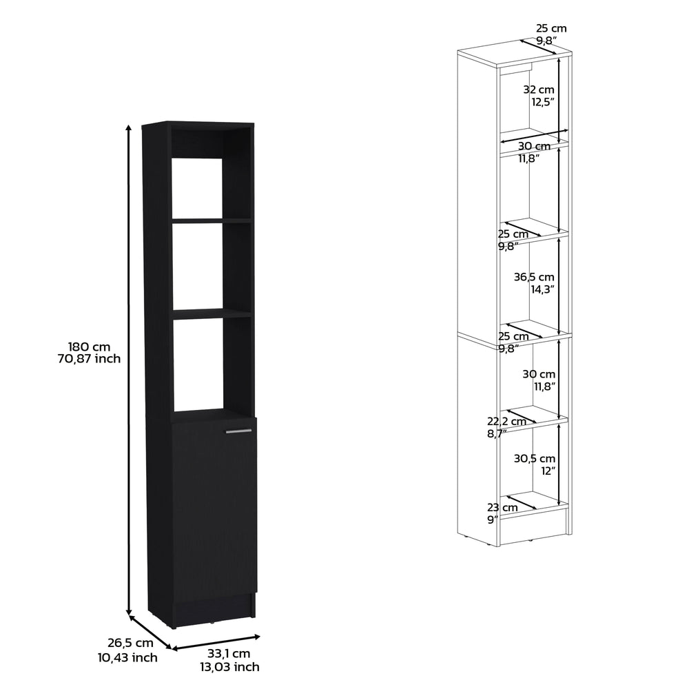 13-Inch Parks Linen Tower Cabinet with Single Door and 6 Open Shelves – Slim Vertical Footprint