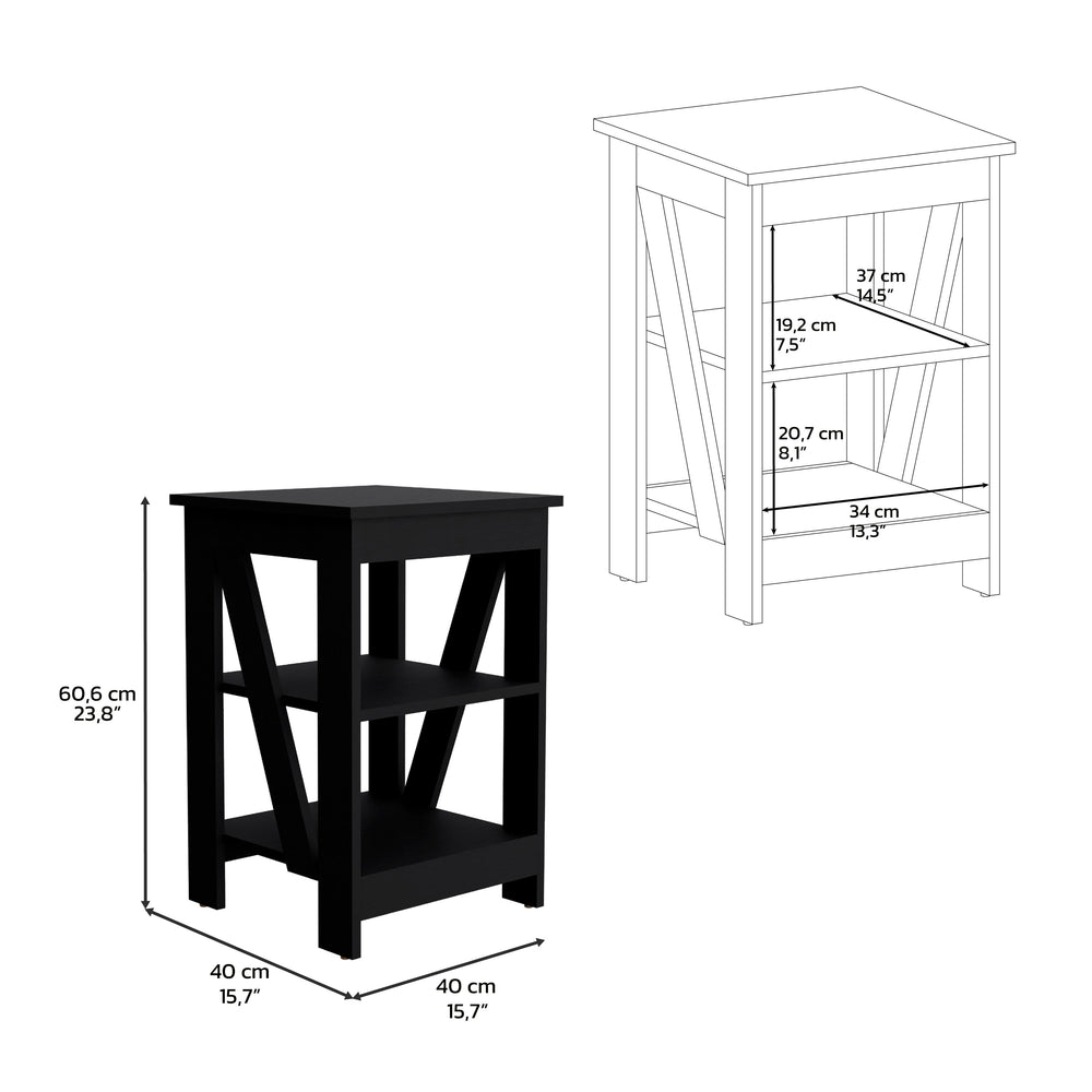 16-Inch Taylor 3-Tier End Table/Nightstand Nightstand – Open Shelving Storage