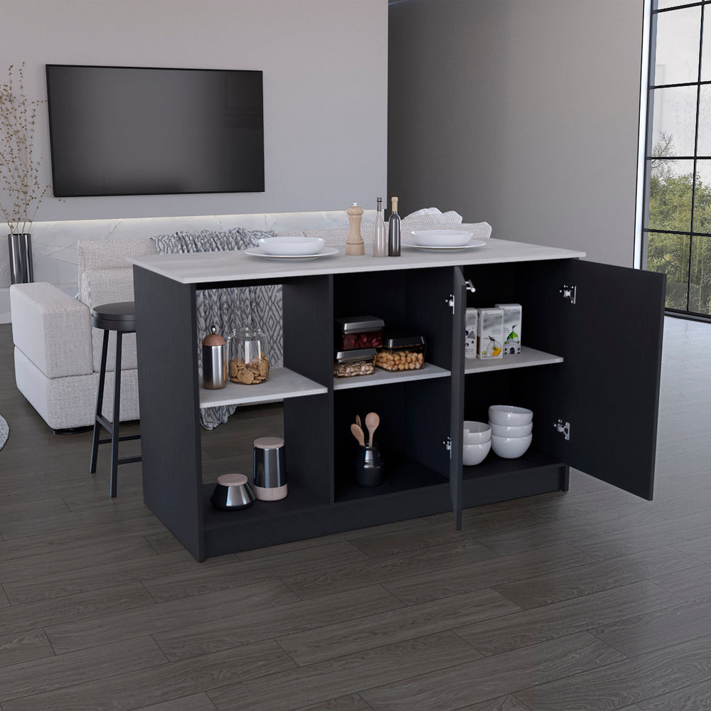 59-Inch Coral Kitchen Island with Double Door – A black and onyx two-tone finish Finish