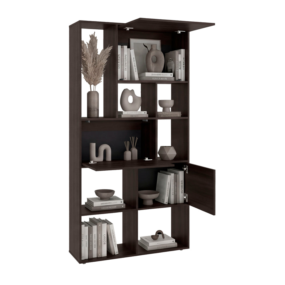 Ailey Geometric Bookcase with Mixed Open Shelving and Enclosed Cabinet Storage for Living Room Organization – Space-Friendly Size