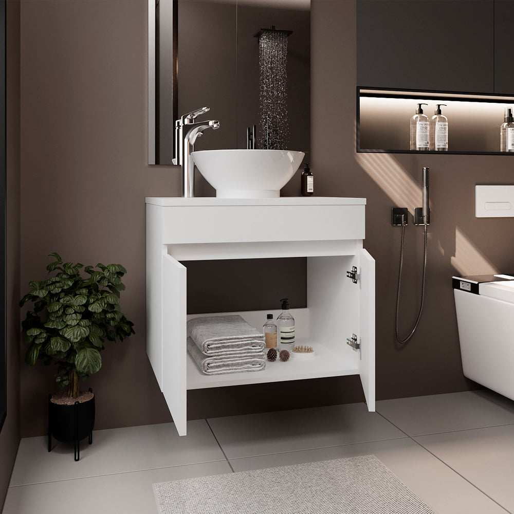 Capac Bathroom Vanity with Cabinet Doors and an Integrated Sink Top, Storage Vanity for Small Bathrooms – White Finish