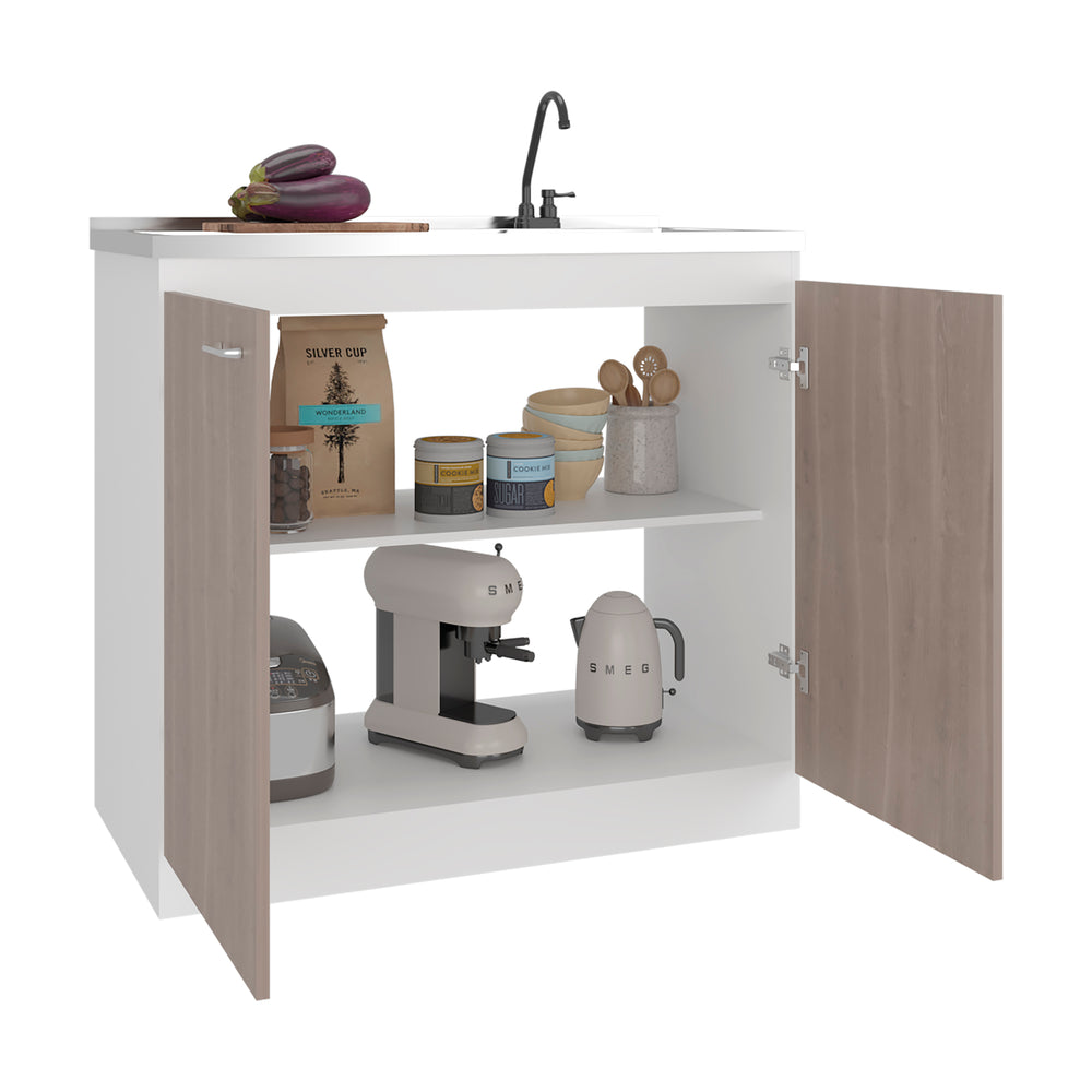 39-Inch Salento Storage Cabinet with Double Door and 2 Open Shelves – Durable Construction