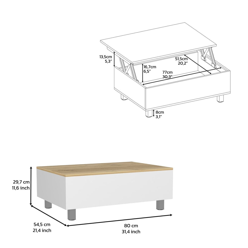 31-Inch Aran Lift Top Coffee Table – Two-Tone Finish