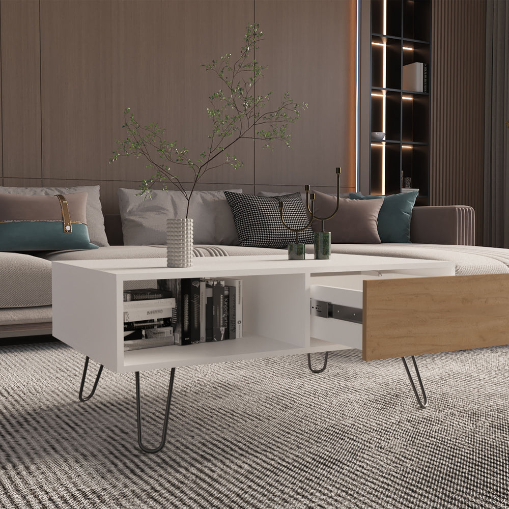 40-Inch Ranlo Coffee Table with 1-Drawer – Pull-Out Drawer