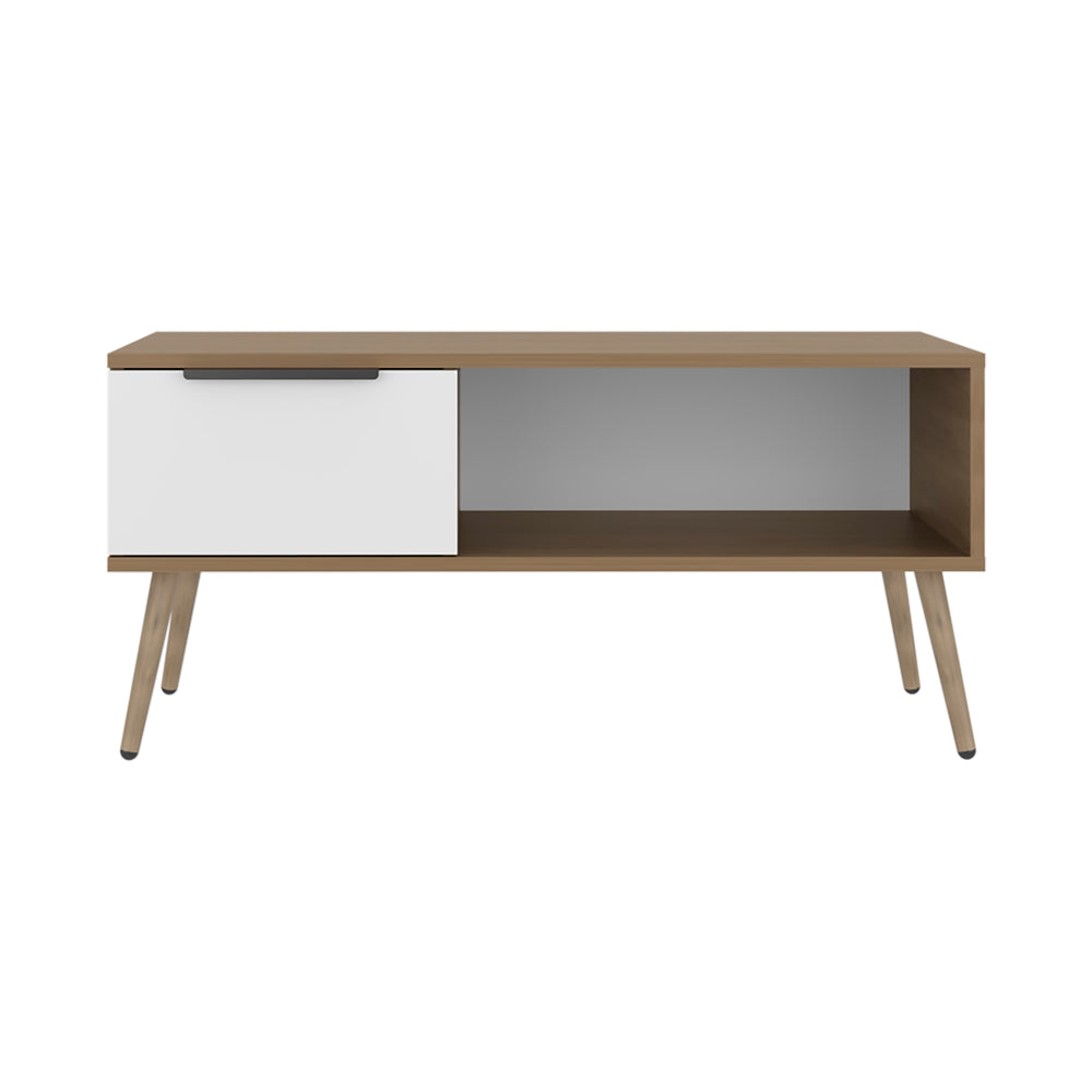 36-Inch Basset Coffee Table with 1-Drawer – Open Shelving Storage