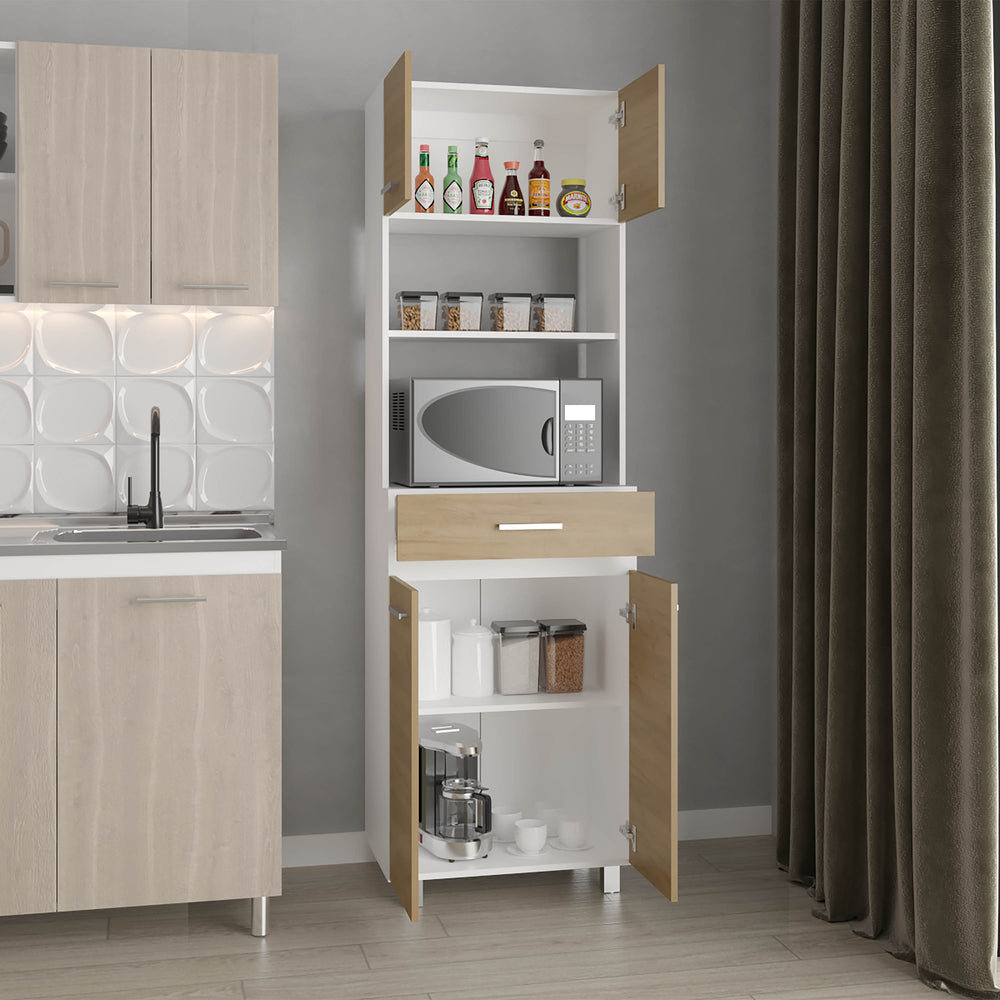 24-Inch Beggs Kitchen Pantry Cabinet with 1-Drawer and 4 Open Shelves – Microwave Nook