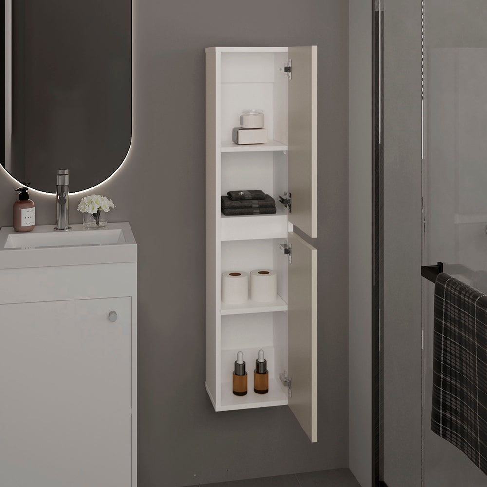 10-Inch Burgaw Storage Cabinet with Double Door and 4 Open Shelves – Wall-Mounted Slim Profile