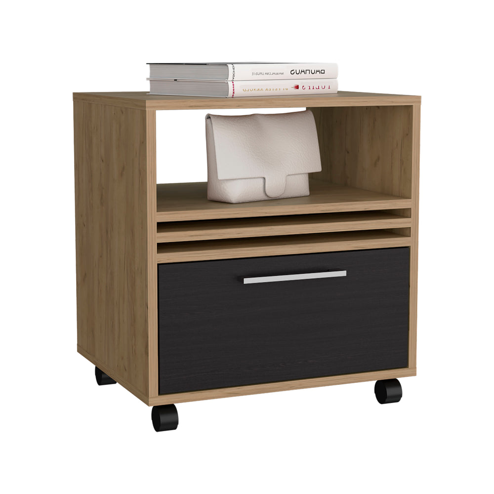 19-Inch Alsen Nightstand with Casters and 1-Drawer – Open Top Shelf